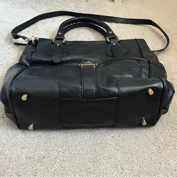 Mark Cross Genuine Black Leather Satchel Tote Bag Purse Cross Body Gold HW - Picture 5 of 15